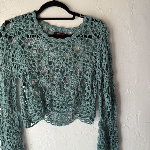 Rock & Roll Sweater Womens Medium Crochet Knit Boho Long Sleeve Festival Pullove - Picture 2 of 7